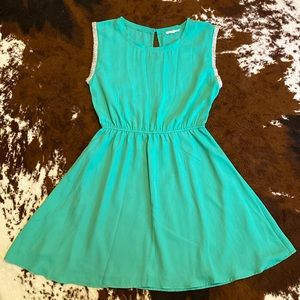Teal beaded cap sleeve mini dress, Size S